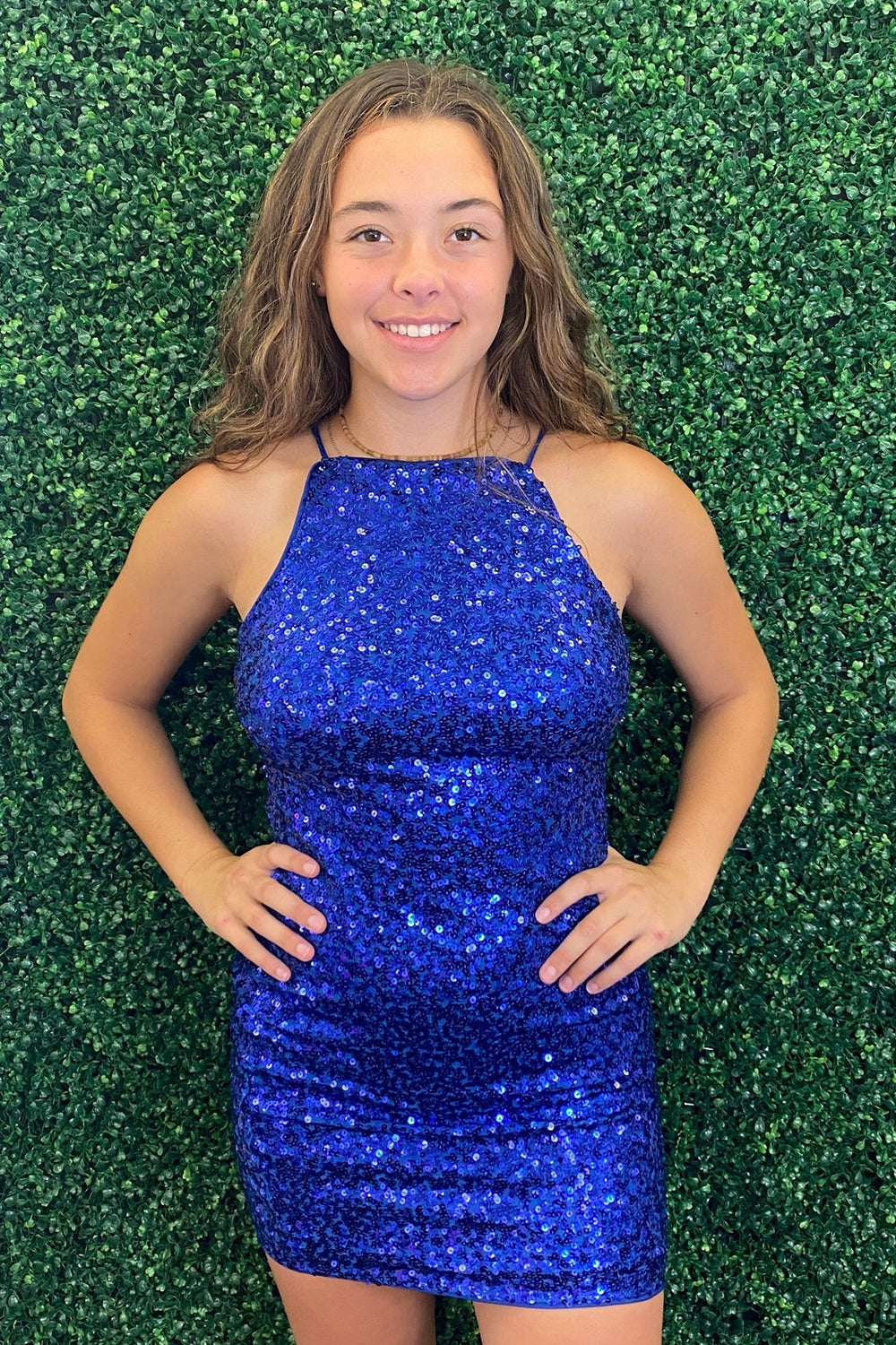 Misshow Glitter Royal Blue Spaghetti Straps Sequins Tight Short Homecoming Dress/Mini Dress
