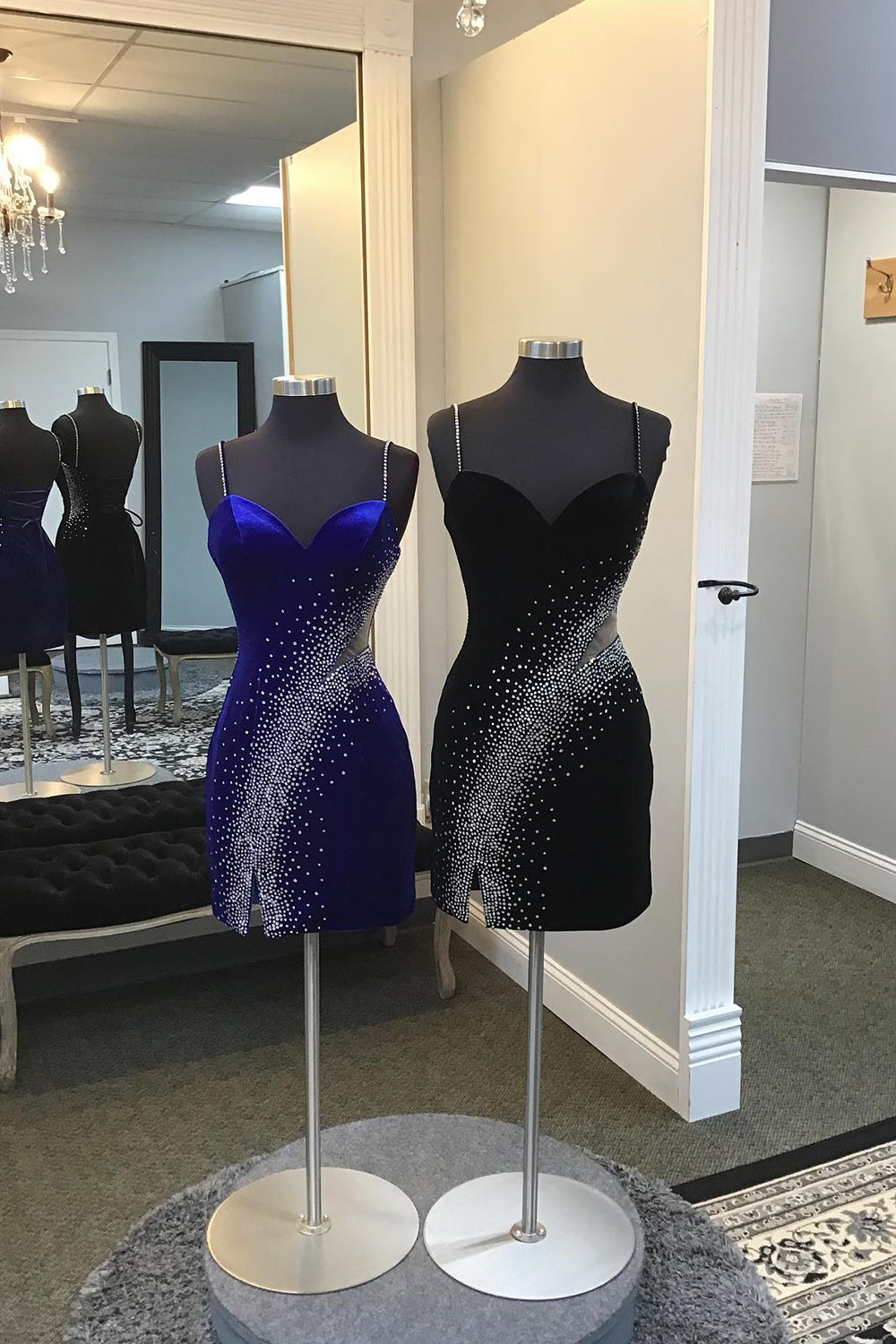 Misshow Glitter Royal Blue Velvet Tight Short Homecoming Dress/Mini Dress with Slit