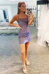 Misshow Glitter Tight Purple Homecoming Dress/Mini Dress