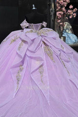 Misshow Gold-Sequined Lilac Ball Gown Off-Shoulder Sparkly Tulle Quinceanera & Sweet 16 Party Dress