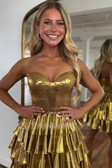 Misshow Golden A Line Corset Short Homecoming Dress/Mini Dress With Ruffles