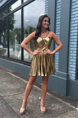 Misshow Golden A Line Halter Short Homecoming Dress/Mini Dress
