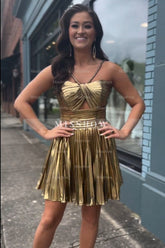 Misshow Golden A Line Halter Short Homecoming Dress/Mini Dress