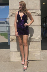 Misshow Grape Sequins Homecoming Dress/Mini Dress with Open Back