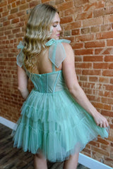 Misshow Green Spaghetti Straps Corset A-Line Short Homecoming Dress/Mini Dress