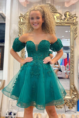 Misshow Green Strapless A Line Embroidered Short Homecoming Dress/Mini Dress