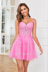 Misshow Hot Pink Corset Lace A-Line Short Homecoming Dress/Mini Dress