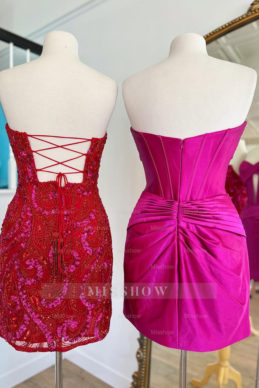 Misshow Hot Pink Corset Sweetheart Tight Short Homecoming Dress/Mini Dress