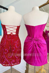 Misshow Hot Pink Corset Sweetheart Tight Short Homecoming Dress/Mini Dress