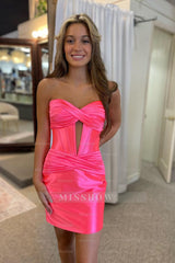 Misshow Hot Pink Corset Sweetheart Tight Short Homecoming Dress/Mini Dress