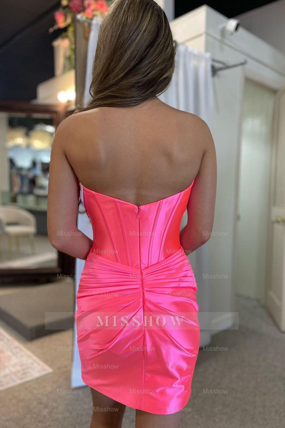Misshow Hot Pink Corset Sweetheart Tight Short Homecoming Dress/Mini Dress