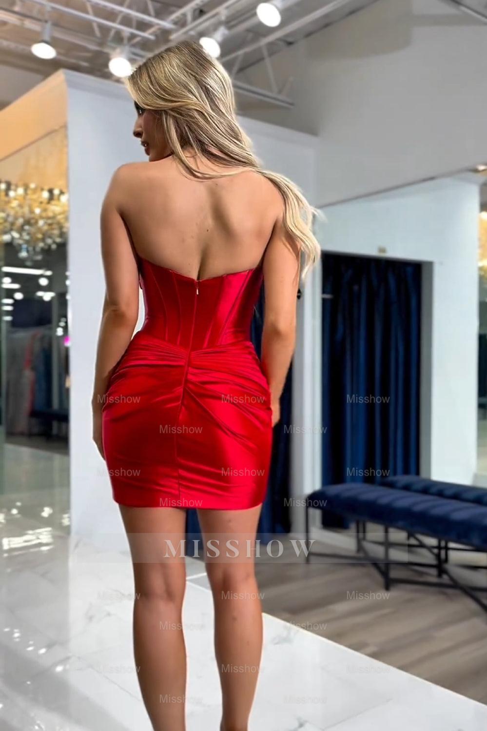 Misshow Hot Pink Corset Sweetheart Tight Short Homecoming Dress/Mini Dress