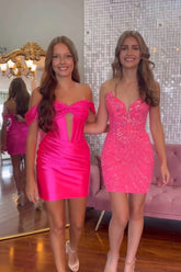 Misshow Hot Pink Off The Shoulder Corset Tight Short Homecoming Dress/Mini Dress