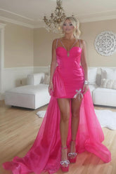 Misshow Hot Pink Spaghetti Straps High Low Homecoming Dress/Mini Dress