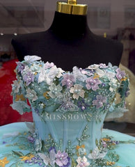 Misshow Lake Blue Ball Gown Off-Shoulder 3D Butterfly & Floral Tulle Quinceanera Dress for Sweet 16 & Evening Galas