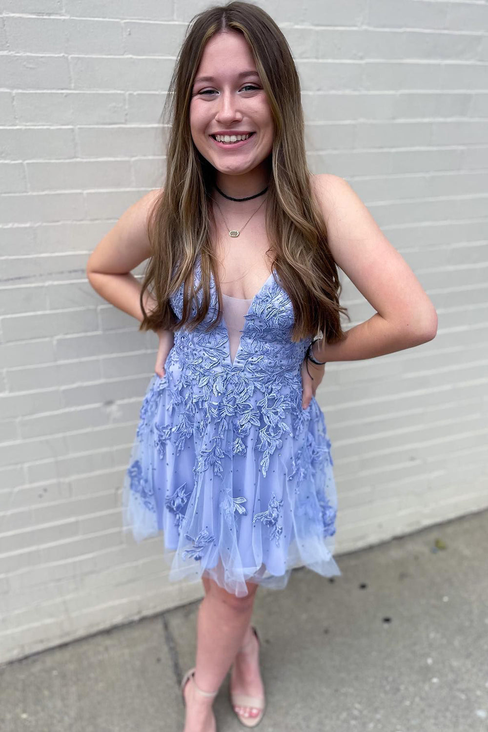 Misshow Lavender A-Line Lace Short Homecoming Dress/Mini Dress