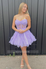 Misshow Lavender Corset Sweetheart A-Line Short Tulle Homecoming Dress/Mini Dress