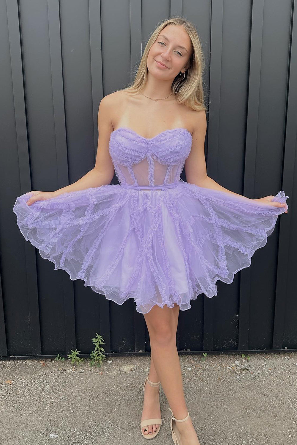 Misshow Lavender Corset Sweetheart A-Line Short Tulle Homecoming Dress/Mini Dress