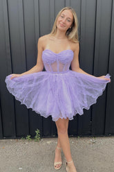 Misshow Lavender Corset Sweetheart A-Line Short Tulle Homecoming Dress/Mini Dress