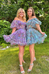 Misshow Lavender Floral A-Line Short Homecoming Dress/Mini Dress