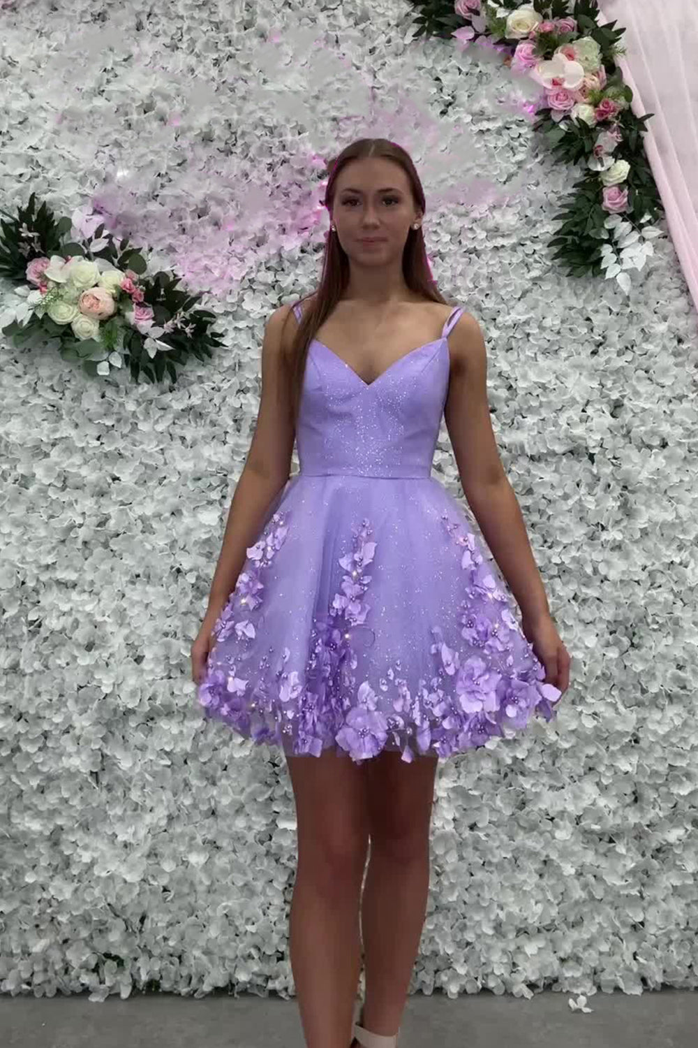 Misshow Lavender Floral Spaghetti Straps A-Line Short Homecoming Dress/Mini Dress
