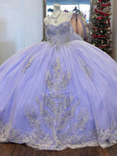 Misshow Lavender Off-Shoulder Ball Gown with Lace Appliques & Beaded Sparkle Quinceanera or Sweet 16 Evening Dress