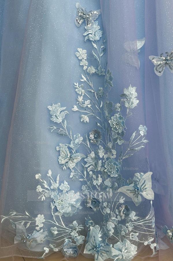 Misshow Lavender Quinceanera Dress Off-Shoulder Ball Gown with 3D Butterfly Lace Appliques & Lace-Up Corset