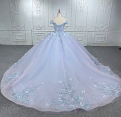 Misshow Lavender Quinceanera Dress Off-Shoulder Ball Gown with 3D Butterfly Lace Appliques & Lace-Up Corset