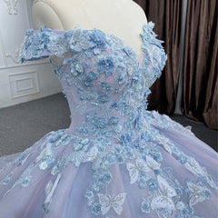Misshow Lavender Quinceanera Dress Off-Shoulder Ball Gown with 3D Butterfly Lace Appliques & Lace-Up Corset