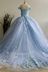 Misshow Lavender Quinceanera Dress Off-Shoulder Ball Gown with 3D Butterfly Lace Appliques & Lace-Up Corset