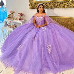 Misshow Lavender Tulle Quinceanera Dress Strapless Ball Gown with 3D Floral Lace Appliques for Sweet 16 & Special Occasions