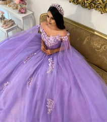 Misshow Lavender Tulle Quinceanera Dress Strapless Ball Gown with 3D Floral Lace Appliques for Sweet 16 & Special Occasions