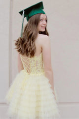 Misshow Lemon Yellow A Line Corset Ruffled Short Homecoming Dress/Mini Dress