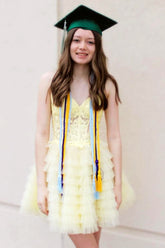 Misshow Lemon Yellow A Line Corset Ruffled Short Homecoming Dress/Mini Dress