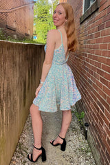Misshow Light Blue A-Line Backless Sequins Homecoming Dress/Mini Dress