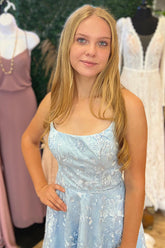 Misshow Light Blue A-Line Lace Short Homecoming Dress/Mini Dress