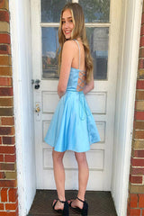 Misshow Light Blue A Line Simple Homecoming Dress/Mini Dress