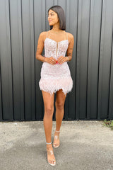 Misshow Light Blue Corset Lace Tight Short Homecoming Dress/Mini Dress with Feathers