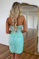 Misshow Light Blue Sweetheart Lace Tight Short Homecoming Dress/Mini Dress