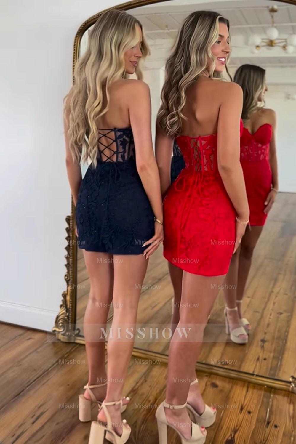 Misshow Light Blue Sweetheart Lace Tight Short Homecoming Dress/Mini Dress