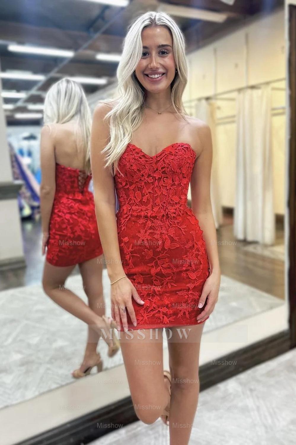 Misshow Light Blue Sweetheart Lace Tight Short Homecoming Dress/Mini Dress