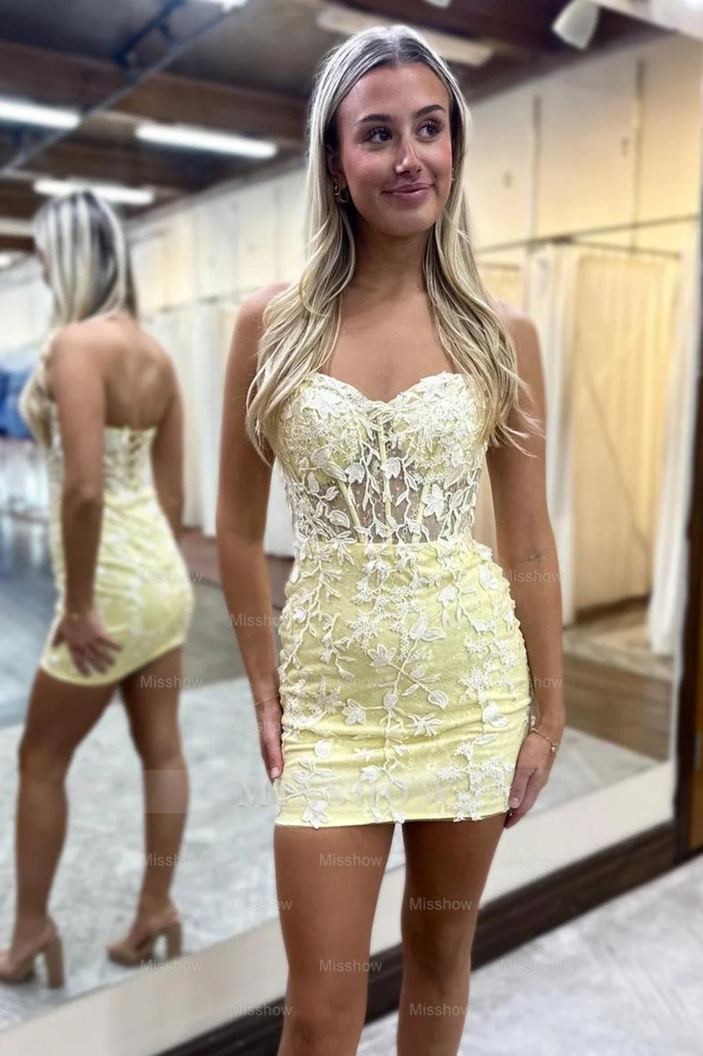 Misshow Light Blue Sweetheart Lace Tight Short Homecoming Dress/Mini Dress