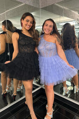 Misshow Lilac A Line One Shoulder Corset Short Homecoming Dress/Mini Dress