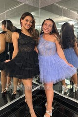 Misshow Lilac A Line One Shoulder Corset Short Homecoming Dress/Mini Dress