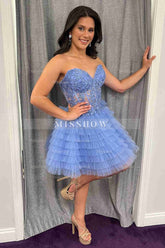 Misshow Lilac A Line Sweetheart Tiered Short Homecoming Dress/Mini Dress With Appliques