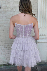 Misshow Lilac Corset A-Line Short Tulle Homecoming Dress/Mini Dress