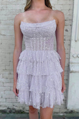 Misshow Lilac Corset A-Line Short Tulle Homecoming Dress/Mini Dress