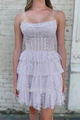 Misshow Lilac Corset A-Line Short Tulle Homecoming Dress/Mini Dress