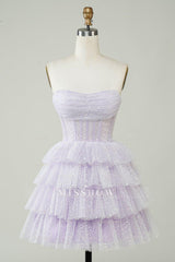 Misshow Lilac Corset A-Line Short Tulle Tiered Homecoming Dress/Mini Dress