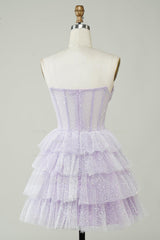 Misshow Lilac Corset A-Line Short Tulle Tiered Homecoming Dress/Mini Dress